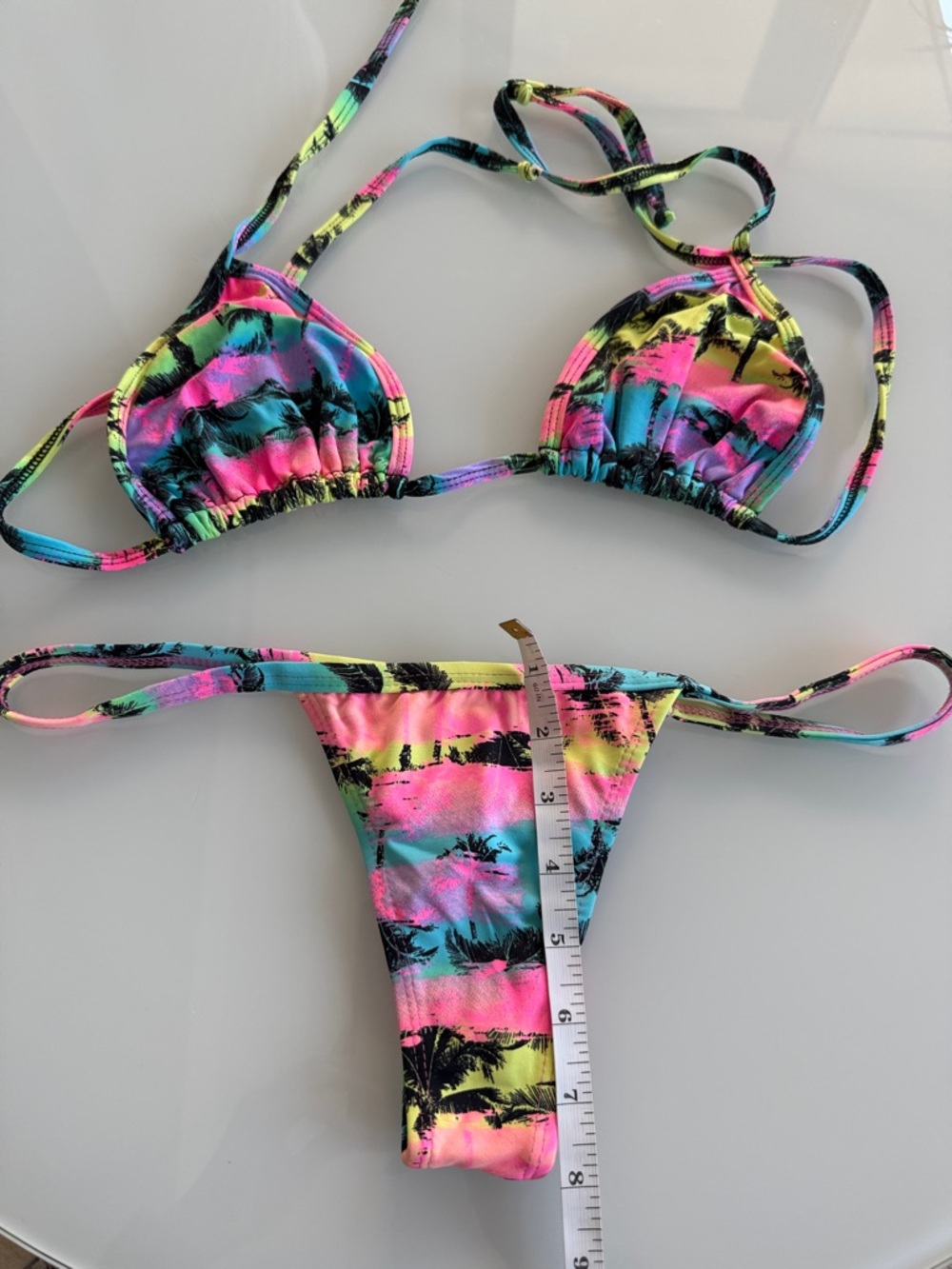 Tropical Neon Palm Tie Bikini Set - Pink, Blue & Yellow - Picture 2 of 3